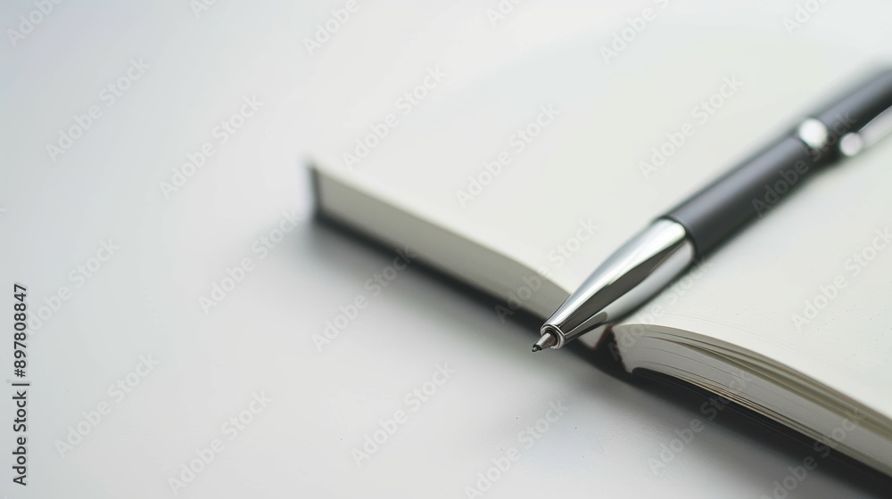 Aufkleber blank notebook and pen on a clean desk, ideal for capturing ideas and notes in a well-organized envi
