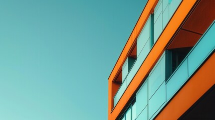 Bold duotone residential building with clean lines and contrasting shades set against a serene backdrop