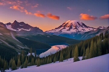 snow covered mount rainier in winter