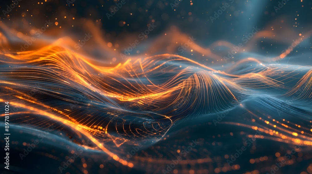Poster 43. create an abstract 3d rendered background of pulsating energy fields and digital textures.