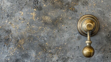 Antique brass drawer pull on concrete background with space for text