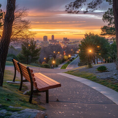 Local park and view of downtown El Paso at sunset, Texas, United States of America. 