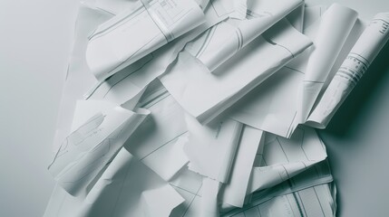 Obraz premium Capturing the bustling workshop vibe: a messy white desk overflowing with sewing patterns, needles, and fabric, illustrating the creative process of garment making