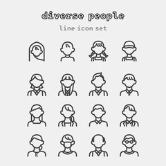 Fototapeta premium diverse peoples vector line icon set
