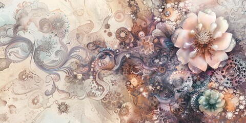 Beautiful abstract design featuring floral swirls and soft pastel shades, ideal for art and design themes.