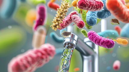 Disinfection Required: Bacteria Infestation on Bathroom Water Faucets - Illustrating Common Infection Points, Generative Ai
