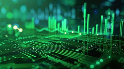 Fototapeta premium Digital Circuit Board with Glowing Green Lines