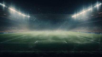 Naklejka premium Empty Soccer Stadium Under Night Lights