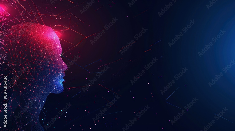 Poster abstract digital portrait with lines and dots