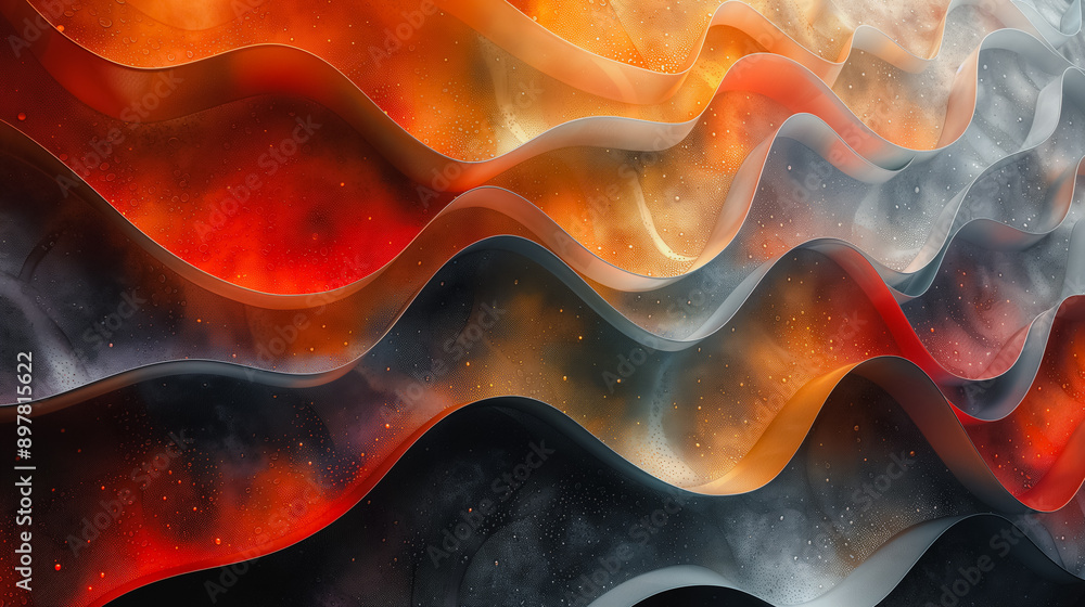 Poster a colorful wave with black and white stripes. the wave is made up of many different colors and shape