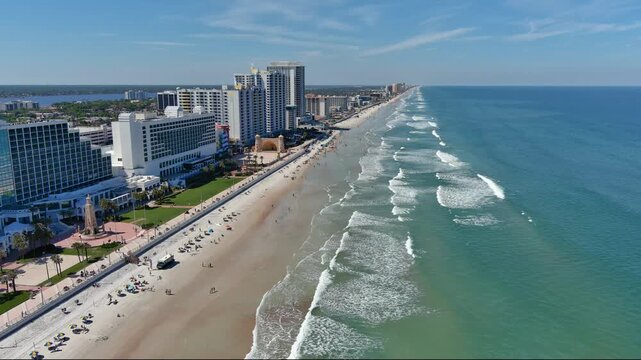 Daytona Beach Aerial Coastline Fly Back north view