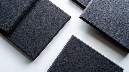 Fototapeta premium Black textured tiles arranged on a white surface to form a geometric pattern