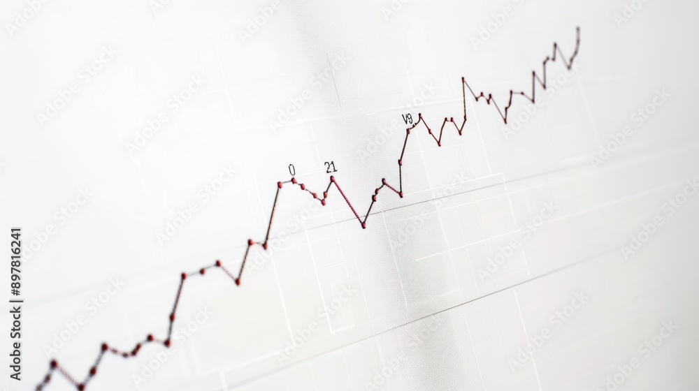Poster graph showing fluctuating red line representing business and finance growth and success