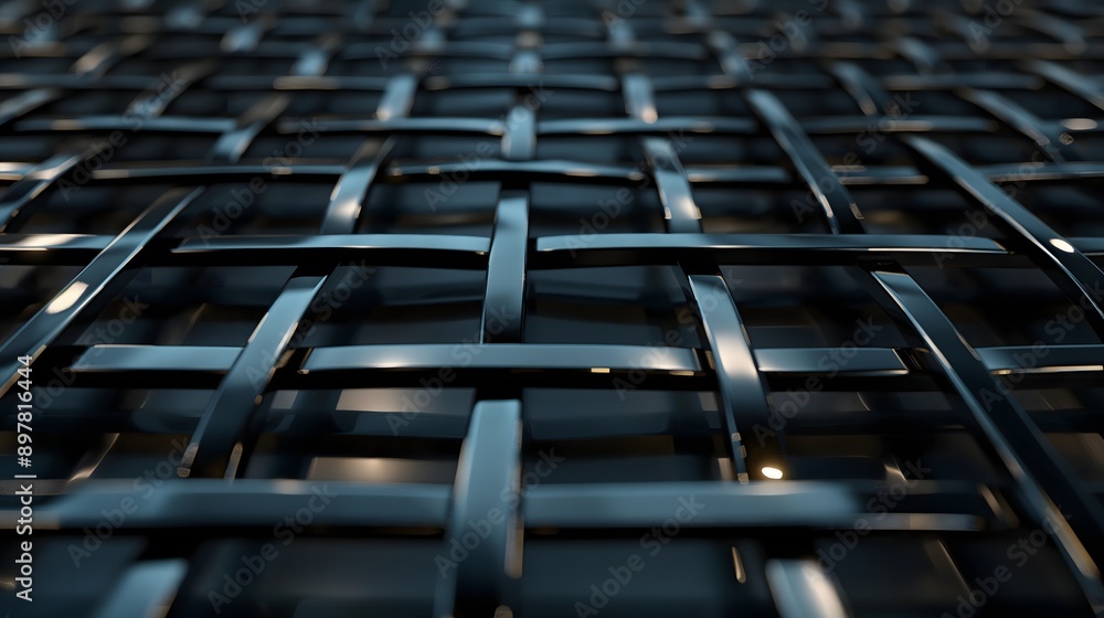 Poster 31. create an abstract 3d rendered background of intersecting metallic grids against a dark backdrop
