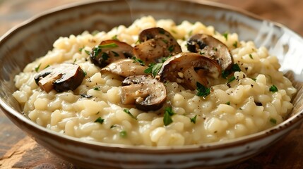 Risotto with champignons and thyme on the table