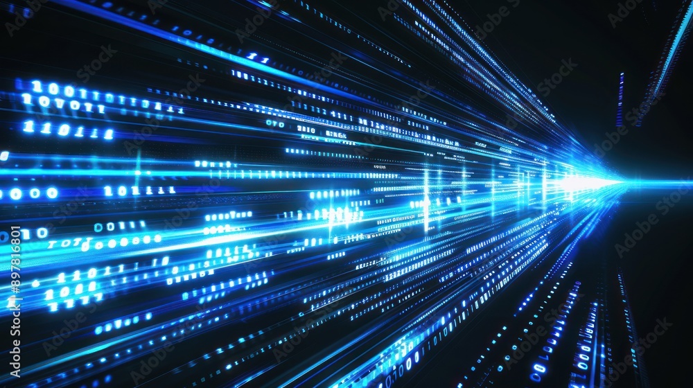 Poster abstract digital data stream - blue binary codes in motion
