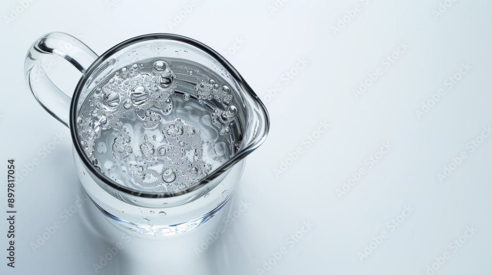 Poster filling a glass pitcher with sparkling water to create a refreshing and effervescent drink