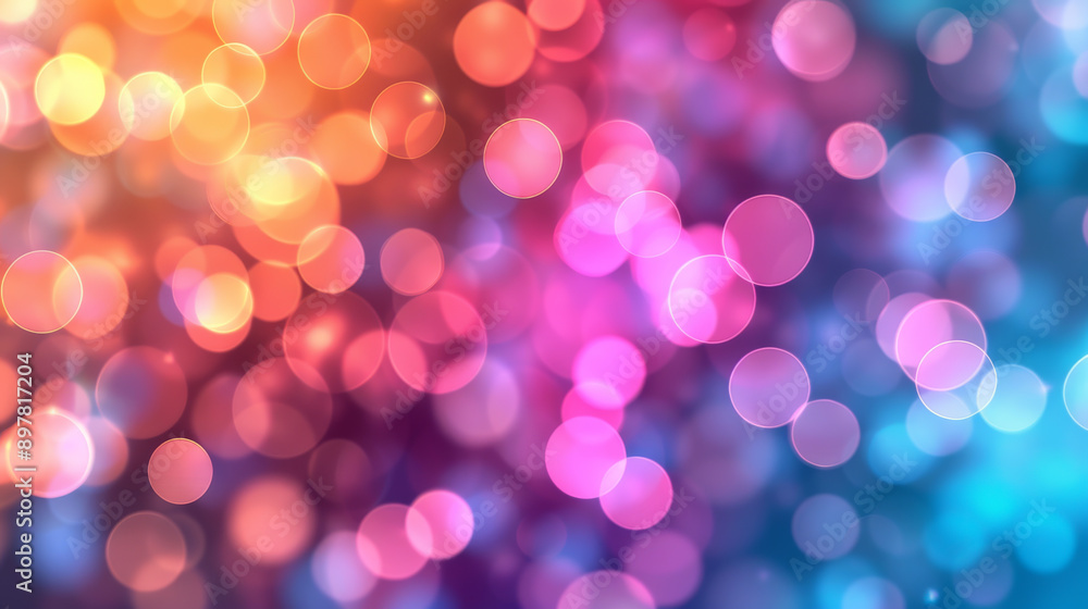 Poster a vibrant abstract background featuring colorful bokeh lights, creating a dreamy and festive atmosph