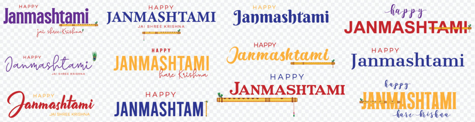 Happy Janmashtami, with Colorful Designs, Janmashtami, typography, Happy Janmashtami banner, and, Krishna Janmashtami, calligraphy, text, Janmashtami Banner, Vector. Krishna Janmashtami Banner, 