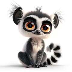 Obraz premium Cute Cartoon Lemur with Big Eyes