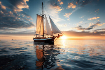 Fototapeta premium sailing boat at sunset