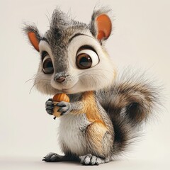 Cute Cartoon Squirrel Holding a Nut