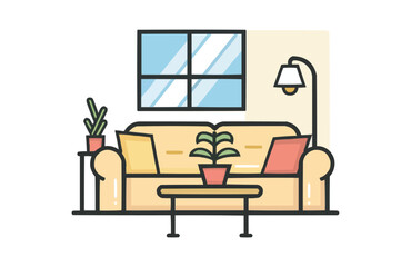 Living room icon isolated on white background. Beautiful color living room icon.