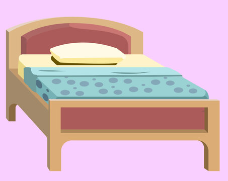 recommend clip art: vector illustration of a red double bed with blue blanket