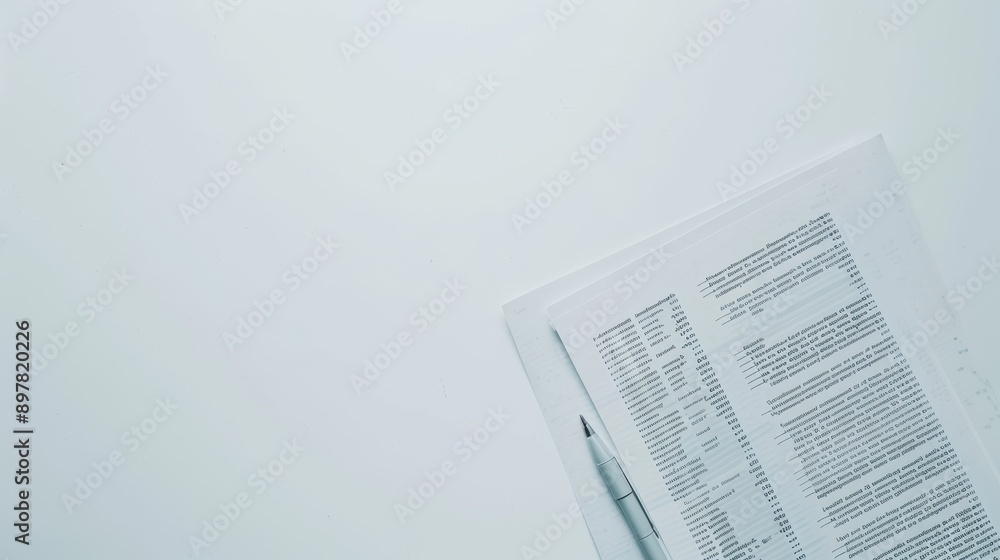 Poster pen on papers with charts and numbers on white desk. ideal for office setting. shows finance and acc