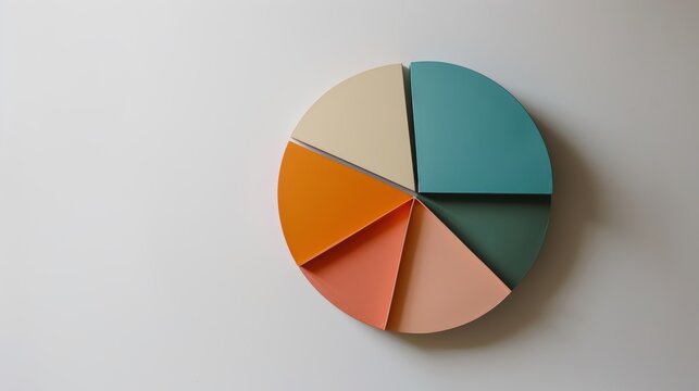 Colorful pie chart is showing market share with a modern pastel color palette on a white background