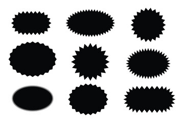 Starburst price. Black Sale and discount stickers. Special offer price, Promotion tags collection. Stars shape with different number of rays. Isolated Vector illustration on white background.