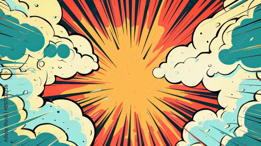 Poster comic book explosion in a retro style with a large blank space, perfect for adding a birthday messag