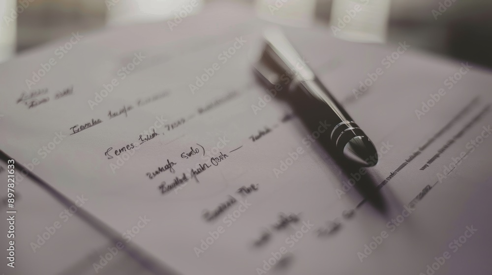 Poster sophisticated and professional atmosphere is created by an elegant pen resting on a paper with handw