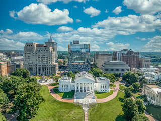 Aerial view of capitol square in Richmond with Virginia state capital, executive mansion,...