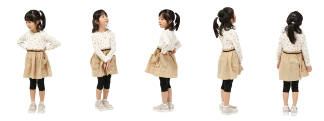 遊ぶ小学生の女の子　人物全身切り抜き5アングル