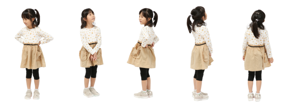 遊ぶ小学生の女の子　人物全身切り抜き5アングル