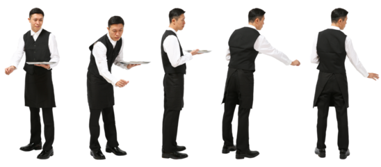 ウェイター男性　人物全身切り抜き5アングル