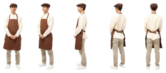 接客するエプロン男性　人物全身切り抜き5アングル
