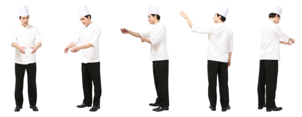 コックシェフ男性　人物全身切り抜き5アングル