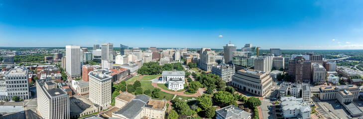 Aerial view of capitol square in Richmond with Virginia state capital, executive mansion,...