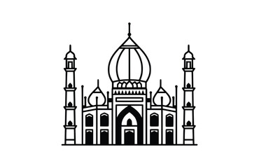 Mosque black icon isolated on white background. Vector illustration.