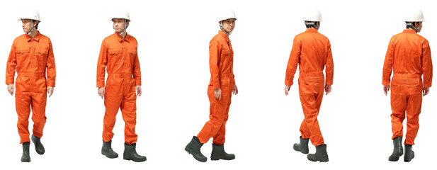 歩くヘルメット工事作業員　人物全身切り抜き5アングル