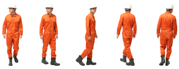 歩くヘルメット工事作業員　人物全身切り抜き5アングル