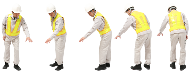 手で触るヘルメット工事作業員　人物全身切り抜き5アングル