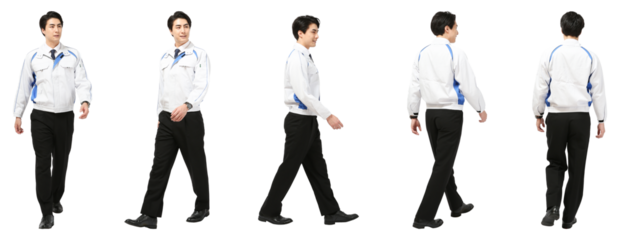 歩く工事作業員　人物全身切り抜き5アングル