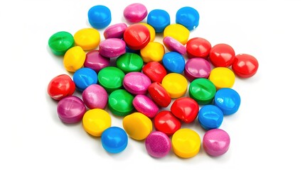 Vibrant Display of Colorful Candy Pills Crafted from Plasticine, Contrasting Textures and Colors on a Pure White Background.