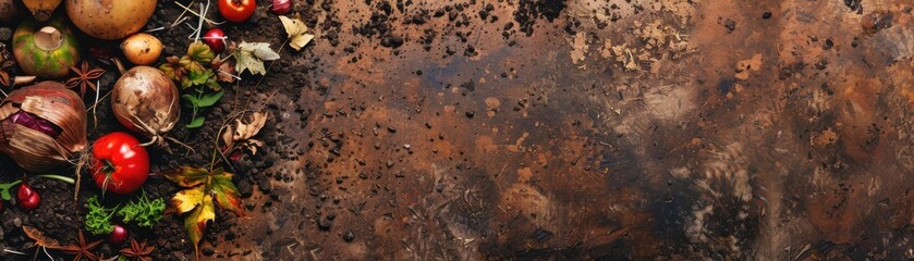 Sustainable Composting of Organic Waste on Earthy Brown Background for Eco-Friendly Practices