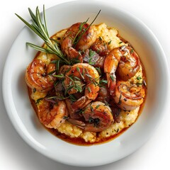 a plate of food with shrimp and grits on it