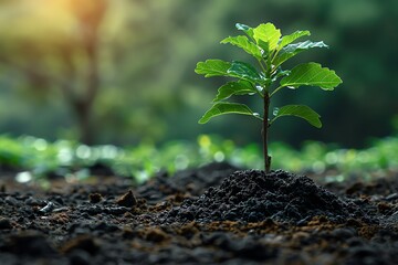 Hands holding or planting a seedling plant in soil. Plants for save earth or world environment day