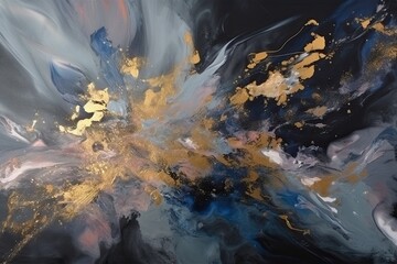 Fototapeta premium Elegant Abstract Acrylic Painting on Dark Background with Gold Brush Strokes 